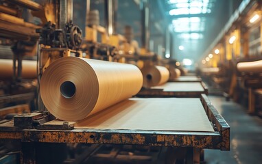 Aufkleber - Industrial machinery in a factory producing highquality paperboard, showcasing the efficiency and technology of paperboard manufacturing