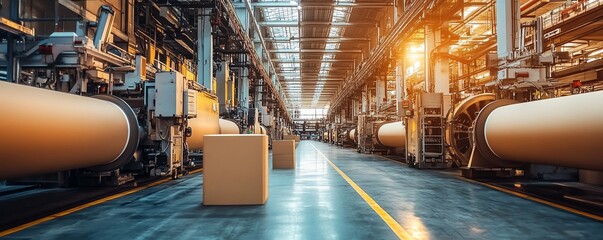 Poster - Industrial paperboard production line showcasing advanced machinery in action, emphasizing the efficiency of factory production processes