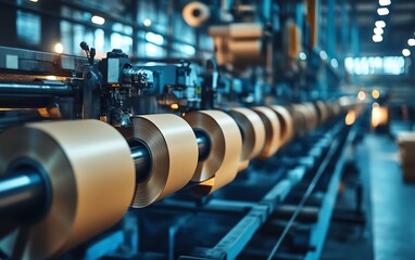 Poster - Industrial paperboard production line showcasing advanced machinery in action, emphasizing the efficiency of factory production processes