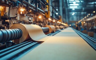 Poster - Industrial paperboard production line showcasing advanced machinery in action, emphasizing the efficiency of factory production processes
