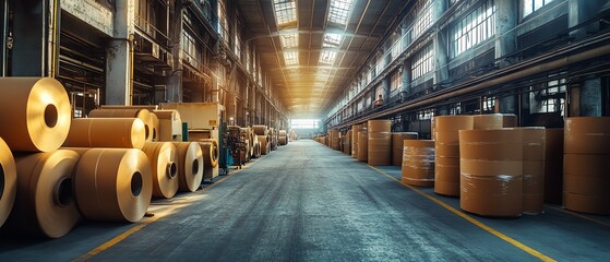 Poster - Paperboard manufacturing facility filled with advanced machinery, illustrating the stepbystep production process in a factory environment