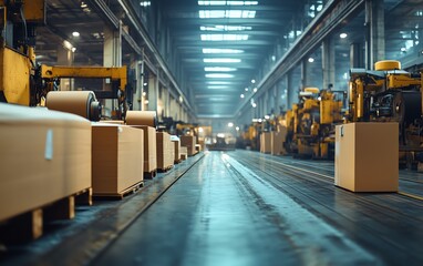 Poster - Paperboard manufacturing facility filled with advanced machinery, illustrating the stepbystep production process in a factory environment