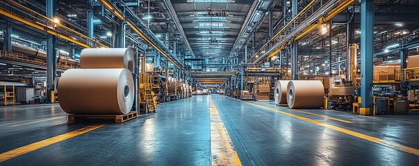 Aufkleber - Sophisticated industrial equipment in a factory setting, focused on the paperboard production process, highlighting the integration of technology