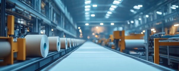 Poster - Sophisticated industrial equipment in a factory setting, focused on the paperboard production process, highlighting the integration of technology