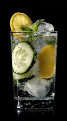 Wall Mural - Refreshing spring beverage with cucumber, lemon, and mint for food photography