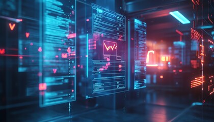 Aufkleber - Creative scene of a hologram illustrating a document management system