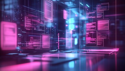 Aufkleber - Creative scene of a hologram illustrating a document management system