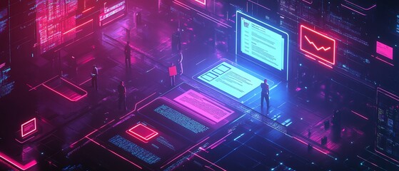 Fototapete - Digital security interface showcasing document icons with vibrant checkmarks
