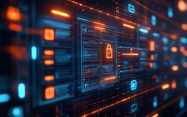 Aufkleber - Dynamic view of a digital security interface with document icons and vibrant checkmarks