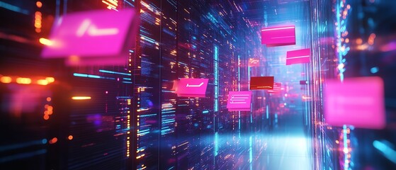 Aufkleber - Visual representation of a holographic document management system with floating files and illuminated checkmarks