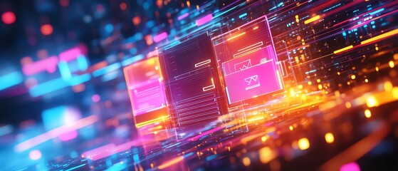 Aufkleber - Visual representation of a holographic document management system with floating files and illuminated checkmarks