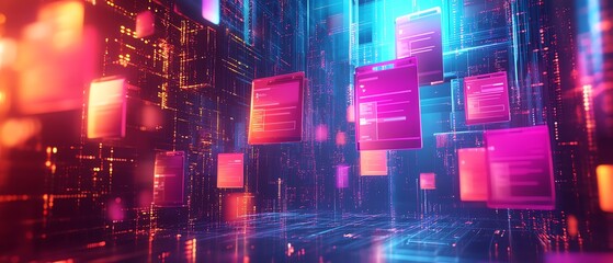 Aufkleber - Visual representation of a holographic document management system with floating files and illuminated checkmarks