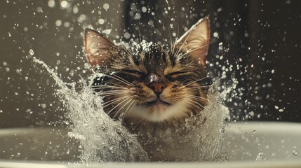 Playful Cat Splashing in Water