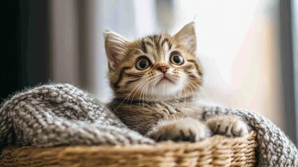 Poster - Adorable Kitten Curled Up in a Cozy Basket