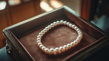 Fototapete - Elegant Pearl Necklace in Luxurious Display Box