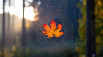 Spider web with a leaf in the center
