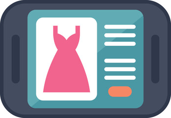 Poster - this vector illustration depicts a tablet displaying a pink dress on an online shop