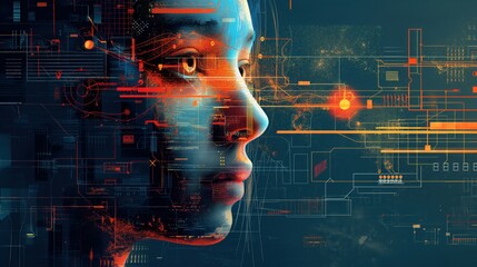 Poster - Abstract Human Face with Digital Elements