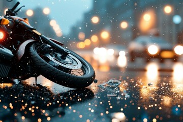 Poster - Road accident or motorcycle crash. Selective focus background and copy space