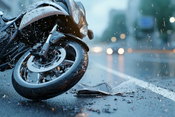 Sticker - Road accident or motorcycle crash. Selective focus background and copy space