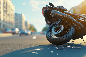 Canvas Print - Road accident or motorcycle crash. Selective focus background and copy space