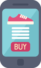 Poster - Modern smartphone showing online shop webpage with sneakers and buy button, concept of e commerce and mobile shopping