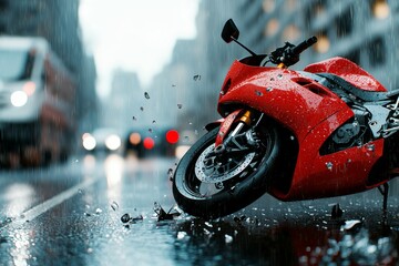 Poster - Road accident or motorcycle crash. Selective focus background and copy space