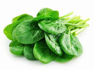 Wall Mural - Pile of fresh green healthy baby spinach leaves on white background