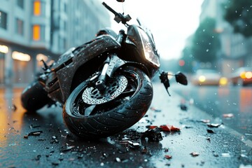 Canvas Print - Road accident or motorcycle crash. Selective focus background and copy space