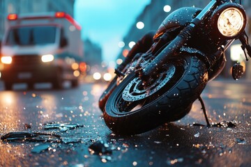 Poster - Road accident or motorcycle crash. Selective focus background and copy space