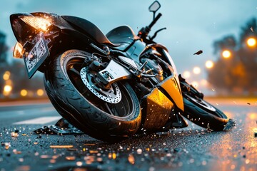 Canvas Print - Road accident or motorcycle crash. Selective focus background and copy space