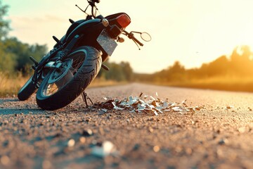 Poster - Road accident or motorcycle crash. Selective focus background and copy space