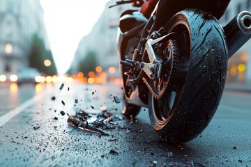 Sticker - Road accident or motorcycle crash. Selective focus background and copy space