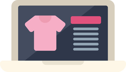Poster - Laptop computer displaying online store webpage with pink t shirt for sale, concept for e commerce and internet shopping