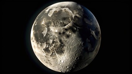 Last quarter waning moon with craters on dark sky