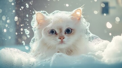 Poster - Playful Cat in a Bubble Bath Scene