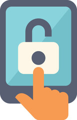 Poster - hand is touching the screen of a smartphone to unlock it, with a padlock icon
