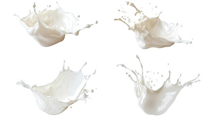 Poster - collection of splashes of milk or cream isolated on a white background generative ai