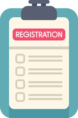 Poster - clipboard showing registration form with checkboxes for marking, registration concept, flat design i