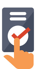 Poster - hand choosing a checkmark icon on a survey, validating a choice