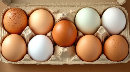 Canvas Print - Fresh Eggs in a Carton Displayed on a Table