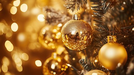 Captivating Golden Ornaments Adorning a Festive Christmas Tree