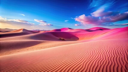 Wall Mural - Pink desert landscape with sand dunes and clear blue sky, pink, desert, landscape, sand dunes, clear sky, nature, arid