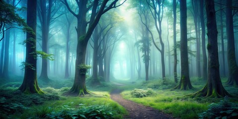 mysterious foggy forest with a fairytale look, mysterious, foggy, forest, fairytale, mystical, encha