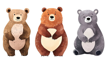 Poster - Cute Watercolor Bear Illustrations on a White Background Generative AI