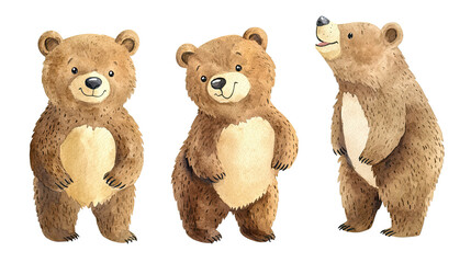 Poster - Watercolor Cartoon Bear Illustrations in a Playful Collection Generative AI