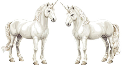 Poster - Collection of Mystical White Unicorns Set on a White Background Generative AI