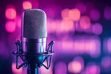 A stylish podcast cover art featuring a microphone and audio waves, designed with vibrant colors and a modern aesthetic