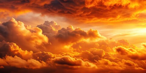 Wall Mural - glowing orange sky with thick clouds, orange, sky, clouds, sunset, dusk, dramatic, atmospheric, vibr