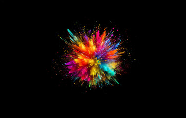 Poster - A vibrant explosion of colorful powder against a black background.
